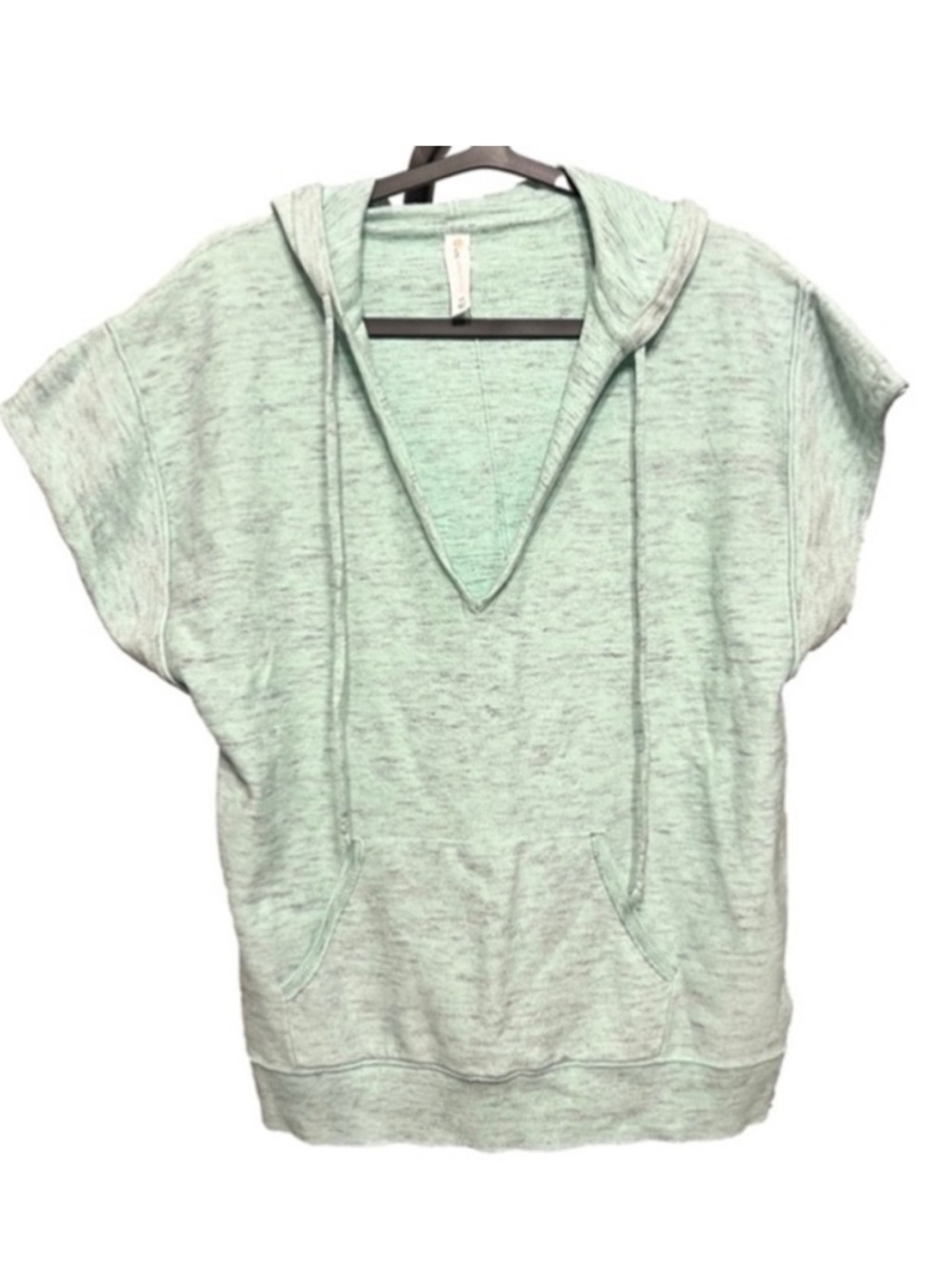 Anthropologie Daily Practice Mint Green Grey Heathered Short Sleeve Hoodie XS